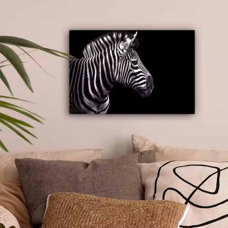 Zebra - Zwart - Wit - Portret - Dieren canvas 2cm klein -sfeer1
