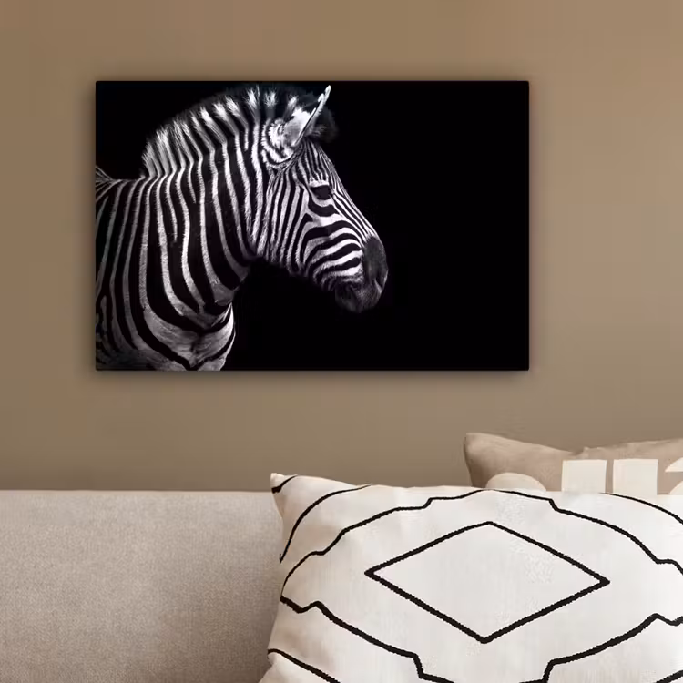 Zebra - Zwart - Wit - Portret - Dieren canvas 2cm klein -sfeer3