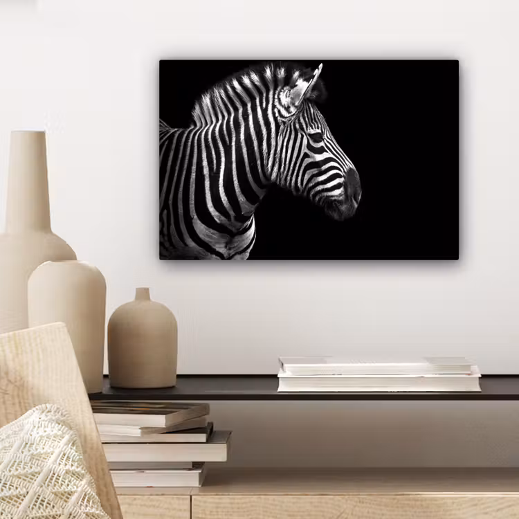 Zebra - Zwart - Wit - Portret - Dieren canvas 2cm klein -sfeer6