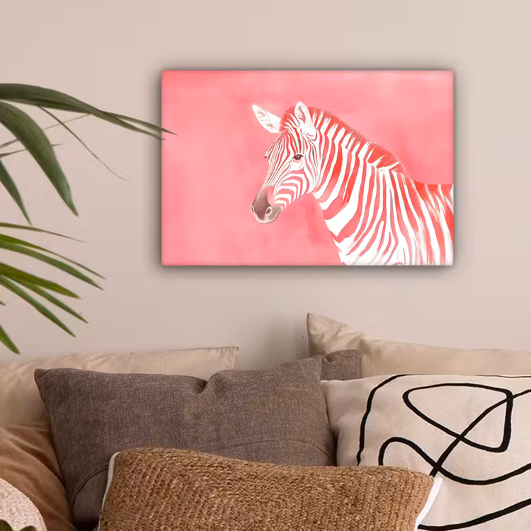 Zebra - Pink - Verf canvas 2cm klein -sfeer1