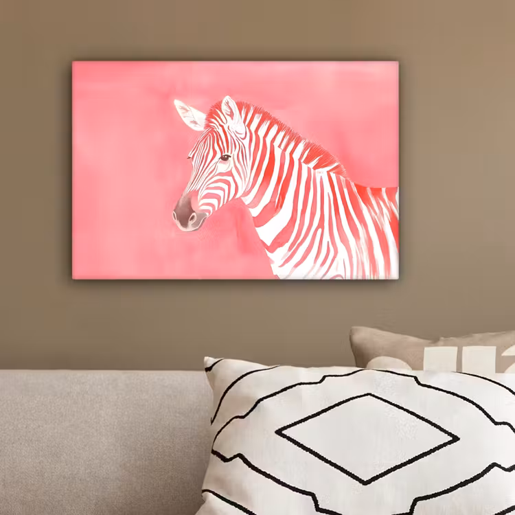 Zebra - Pink - Verf canvas 2cm klein -sfeer3