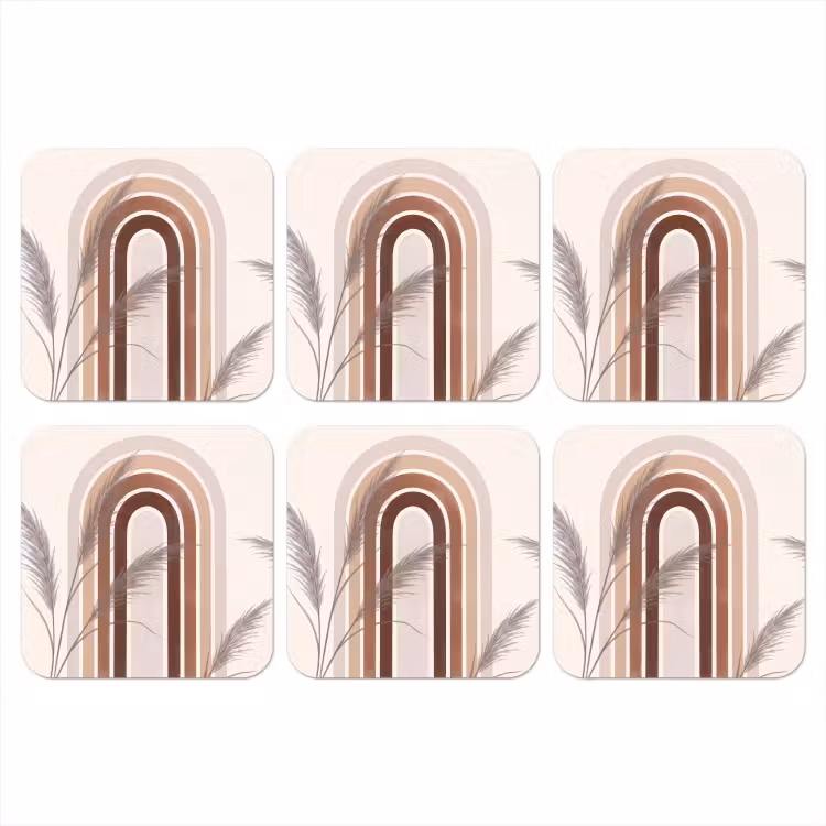 Abstract - Bogen - Plant - Boho - Beige onderzetter kurk middel -3d