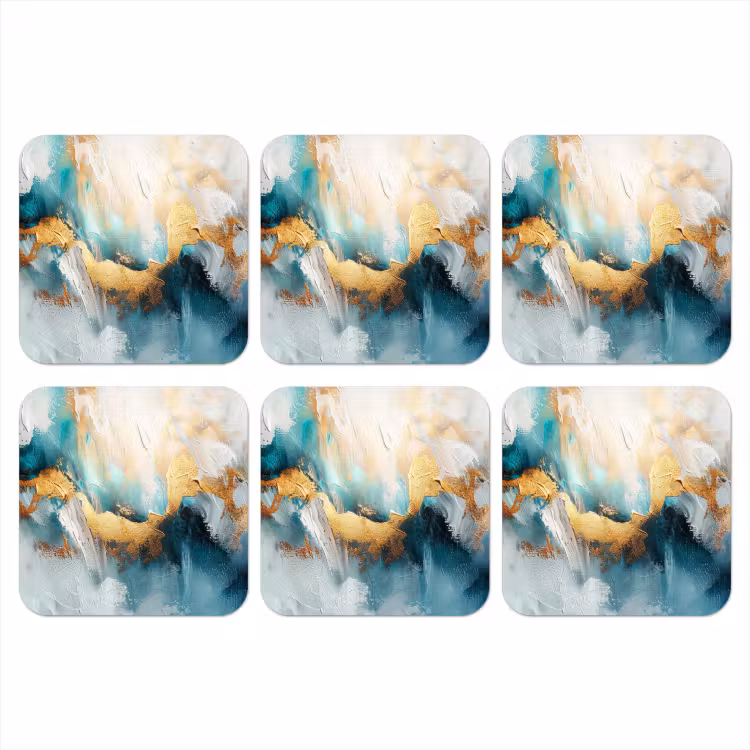 Abstract - Kunst - Gold - Blauw onderzetter kurk middel -3d