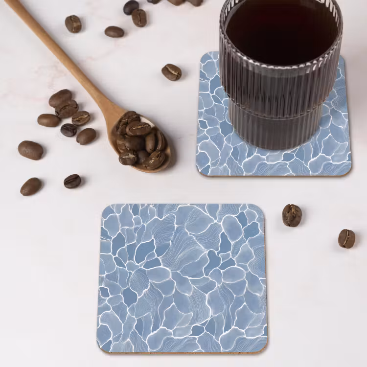 Abstract - Blauw - Bladeren onderzetter kurk middel -sfeer2