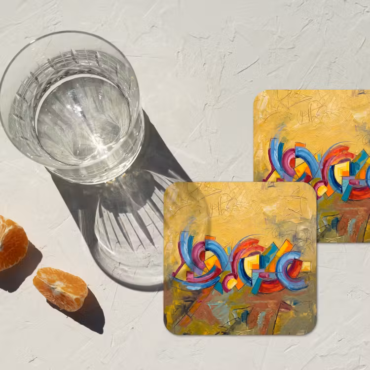 Abstract - Cirkels - Schilderij - Kleurrijk - Dynamisch onderzetter kurk middel -sfeer4