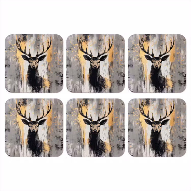 Abstract - Hert - Gewei - Goud onderzetter kurk middel -3d