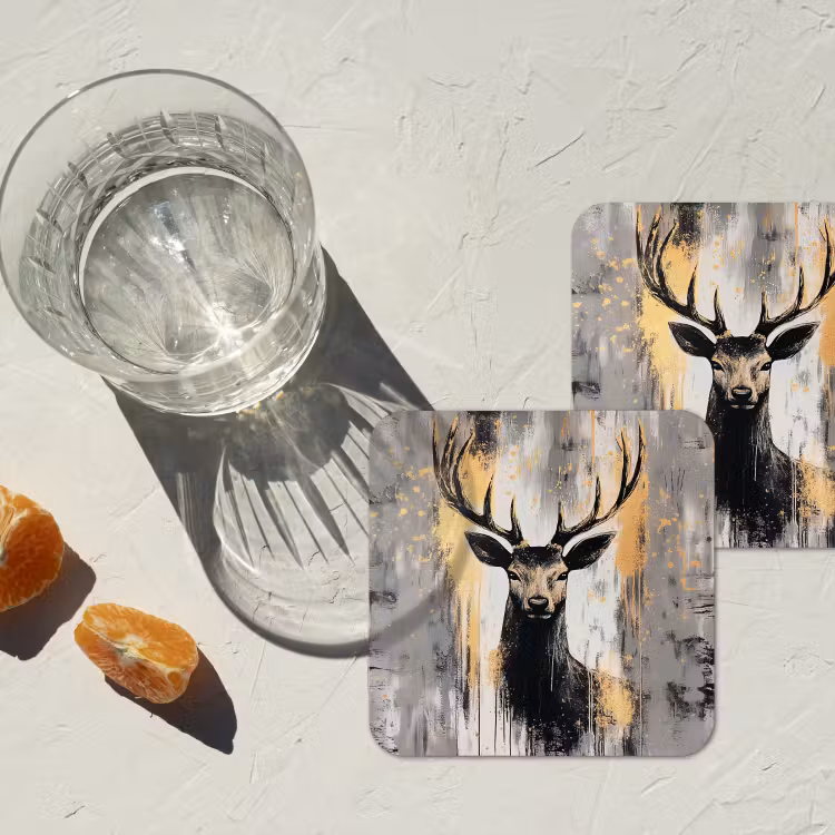 Abstract - Hert - Gewei - Goud onderzetter kurk middel -sfeer4