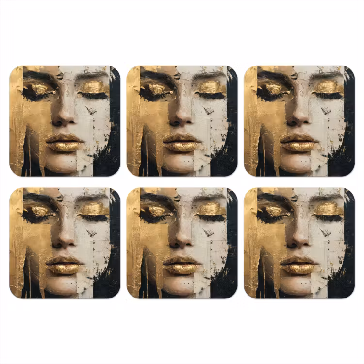Abstract - Goud - Gezicht - Lippen onderzetter kurk middel -3d