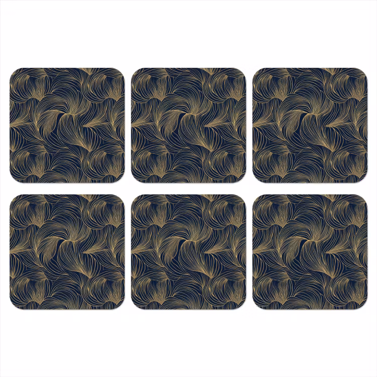 Abstract - Lijnen - Blauw - Goud onderzetter kurk middel 366 -3d