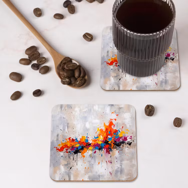 Abstract - Schilderij - Kleurrijk - Dynamisch onderzetter kurk middel -sfeer2