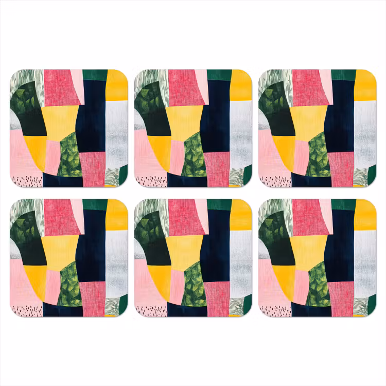 Abstract - Roze - Lappen - Vormen - Geel onderzetter kurk middel -3d