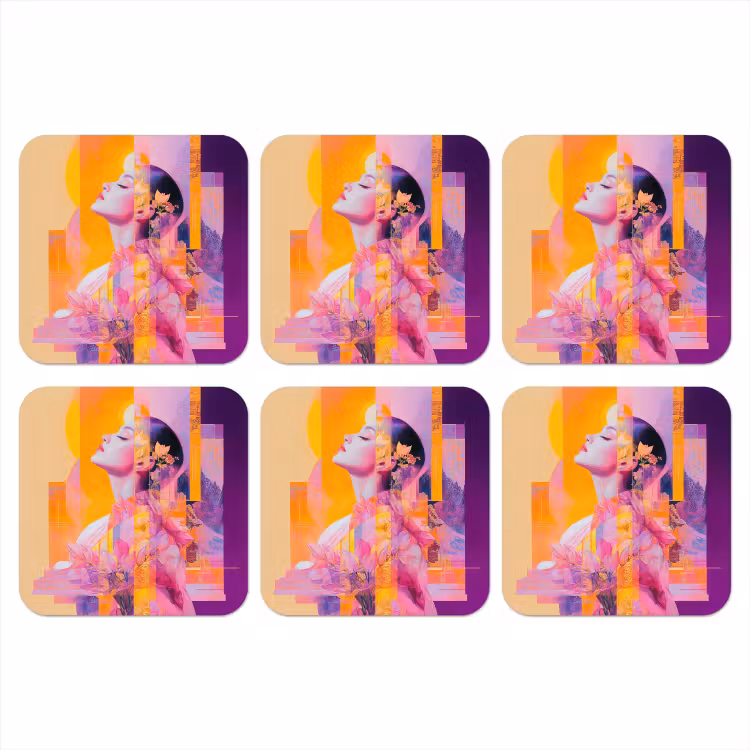 Abstract - Portret - Vrouw - Kleurrijk onderzetter kurk middel -3d