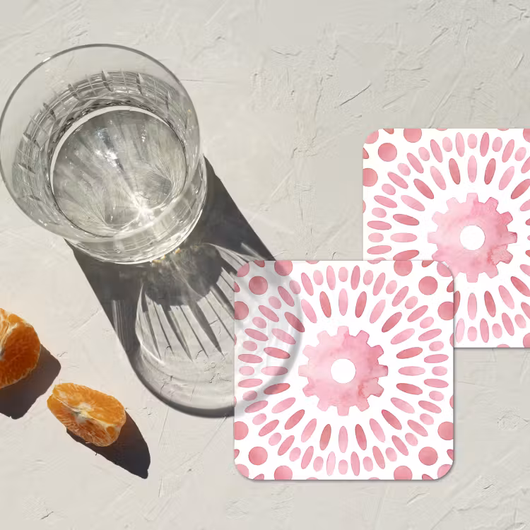 Abstract - Vormen - Patroon - Aquarel - Roze onderzetter kurk middel -sfeer4