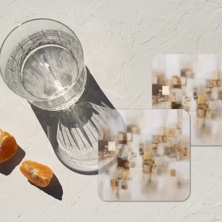 Abstracte vierkanten - Aardetonen - Mistig onderzetter kurk middel -sfeer4