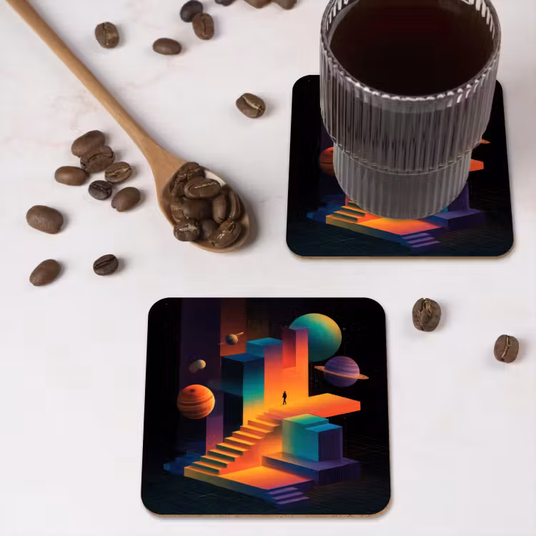 Abstract - Trappen - Mens - Planeten onderzetter kurk middel -sfeer2