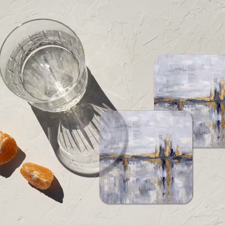 Abstract - Structuur - Goud - Grijs - Modern onderzetter kurk middel -sfeer4