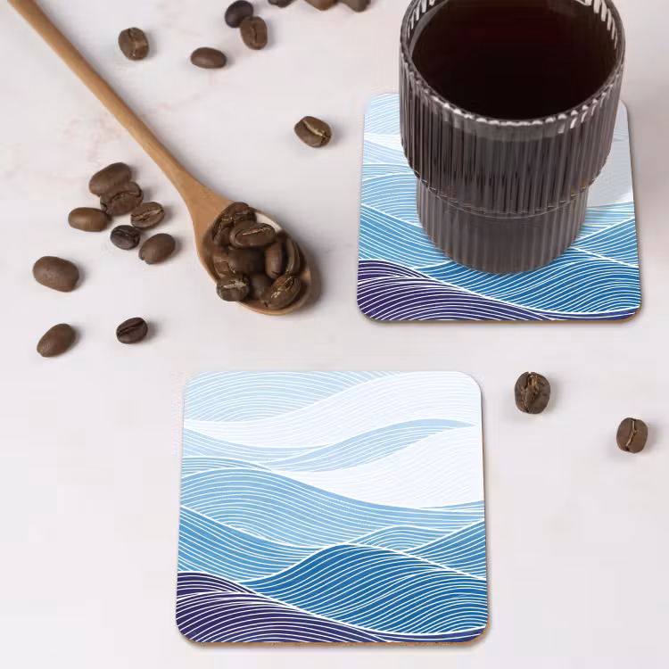 Abstract - Golven - Patroon - Blauw - Modern onderzetter kurk middel -sfeer2