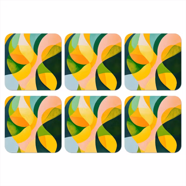 Abstract - Geel - Roze - Groen onderzetter kurk middel -3d