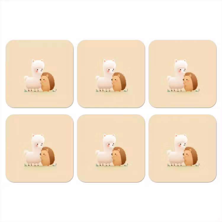Alpaca - Egel - Bruin - Knuffelen onderzetter kurk middel -3d