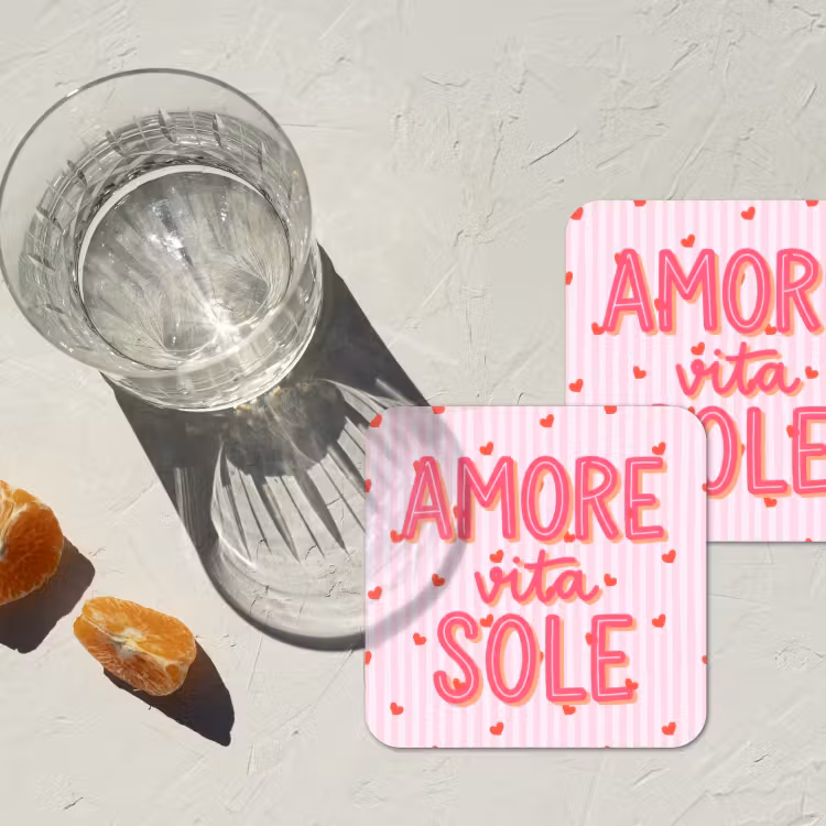 Amore vita sole - Roze - Hartjes onderzetter kurk middel -sfeer4