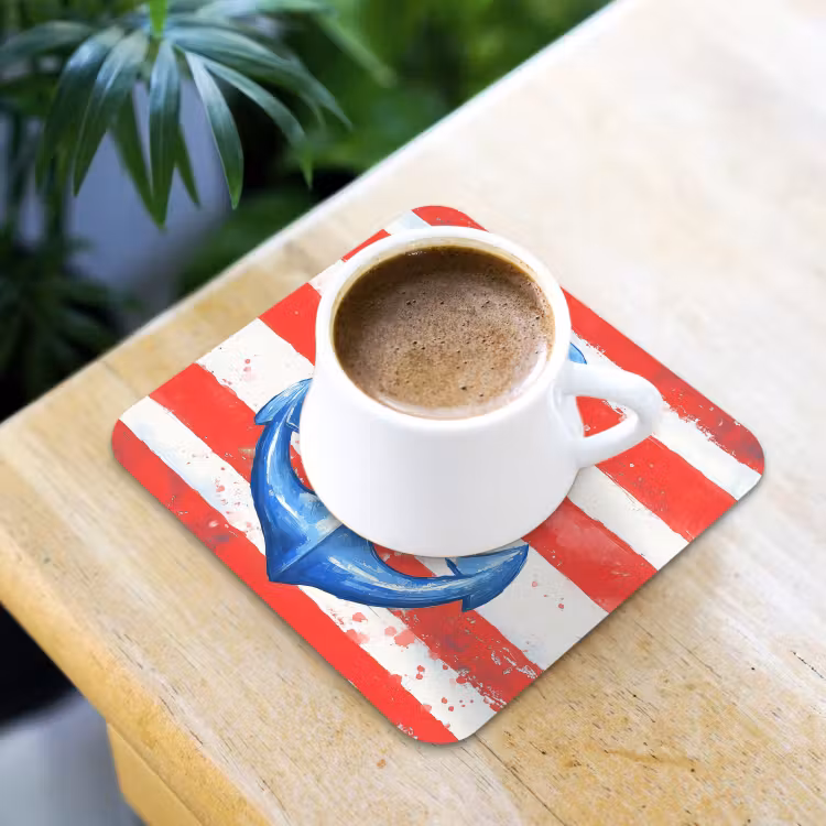 Anker - Verfspatten - Rood - Blauw onderzetter kurk middel -sfeer5