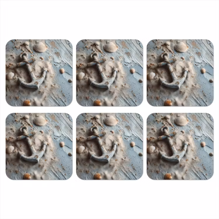 Anker - Hout - Schelpen - Zand onderzetter kurk middel -3d