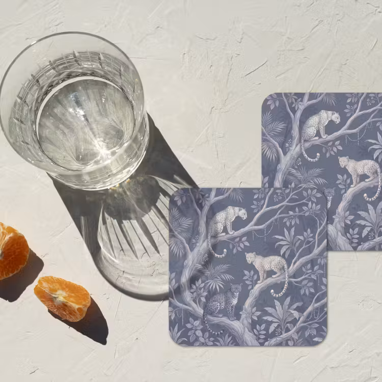 Dieren - Jungle - Illustratie - Bomen - Blauw onderzetter kurk middel -sfeer4