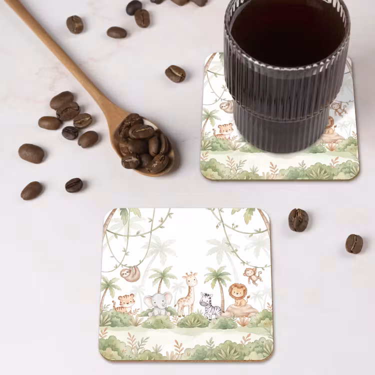 Dieren - Jungle - Pastel onderzetter kurk middel -sfeer2