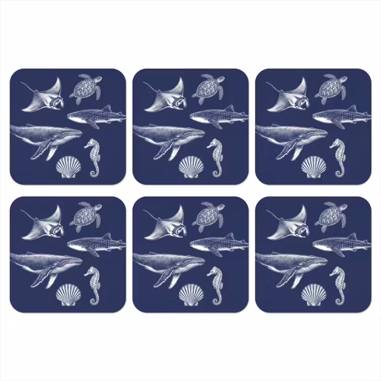 Dieren - Zeeleven - Oceaan - Graveren - Blauw onderzetter kurk middel -3d