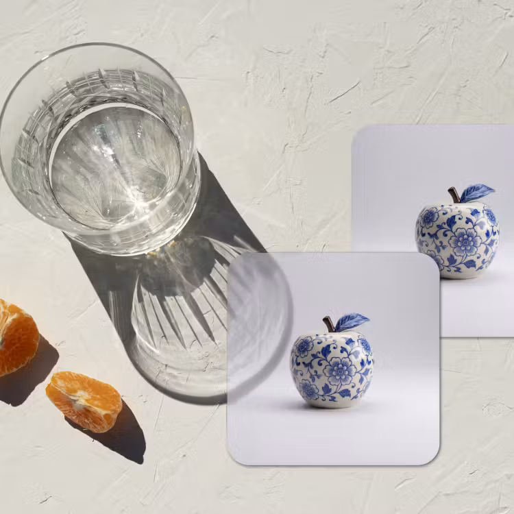 Appel - Blauw - Klassiek onderzetter kurk middel -sfeer4