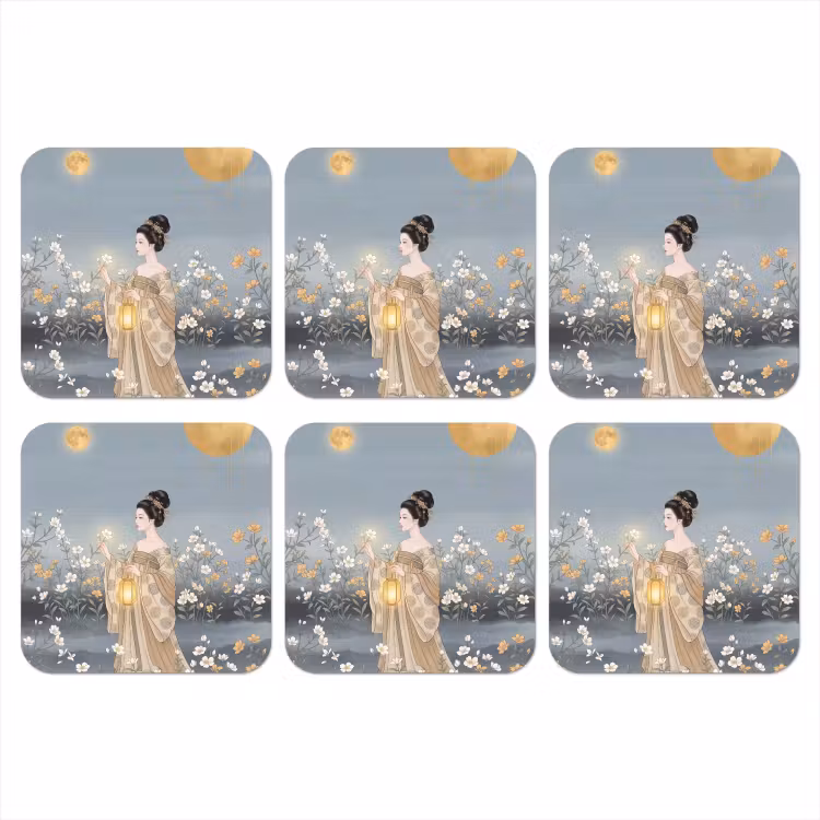 Aziatisch - Vrouw - Kimono onderzetter kurk middel -3d