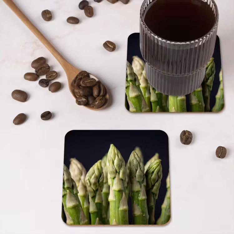 Asperges - Groen - Zwart onderzetter kurk middel -sfeer2