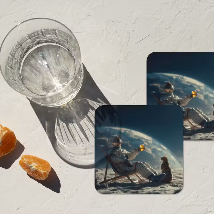 Astronaut - Kat - Glas - Stoel onderzetter kurk middel -sfeer4