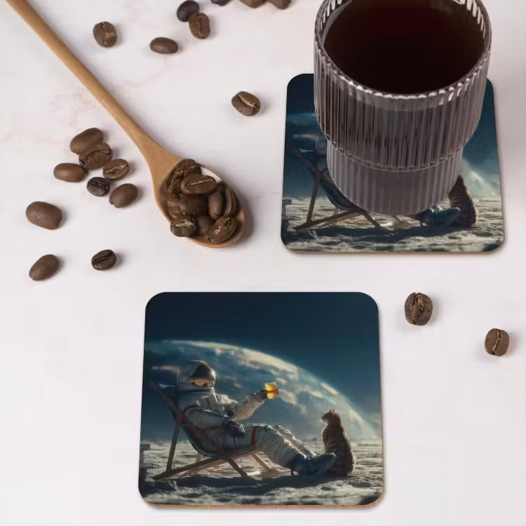 Astronaut - Kat - Glas - Stoel onderzetter kurk middel -sfeer2