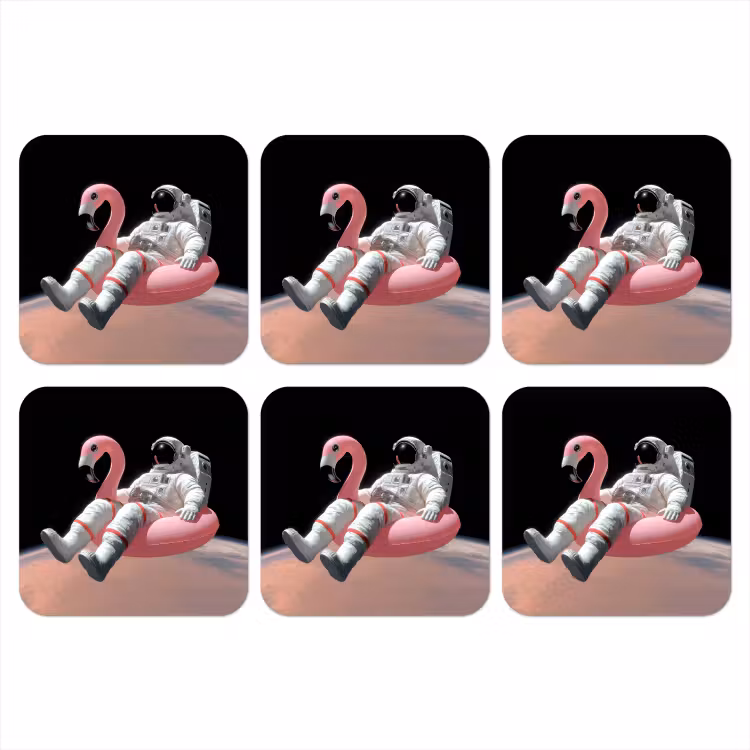 Astronaut - Flamingo - Zwemband - Roze onderzetter kurk middel -3d