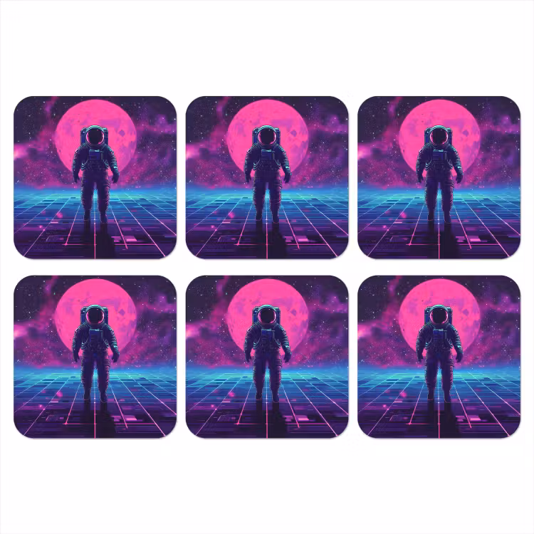Astronaut - Maan - Roze - Sterrennevels onderzetter kurk middel -3d