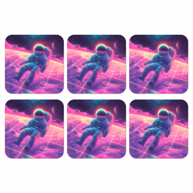 Astronaut - Neon - Roze - Wolken onderzetter kurk middel -3d