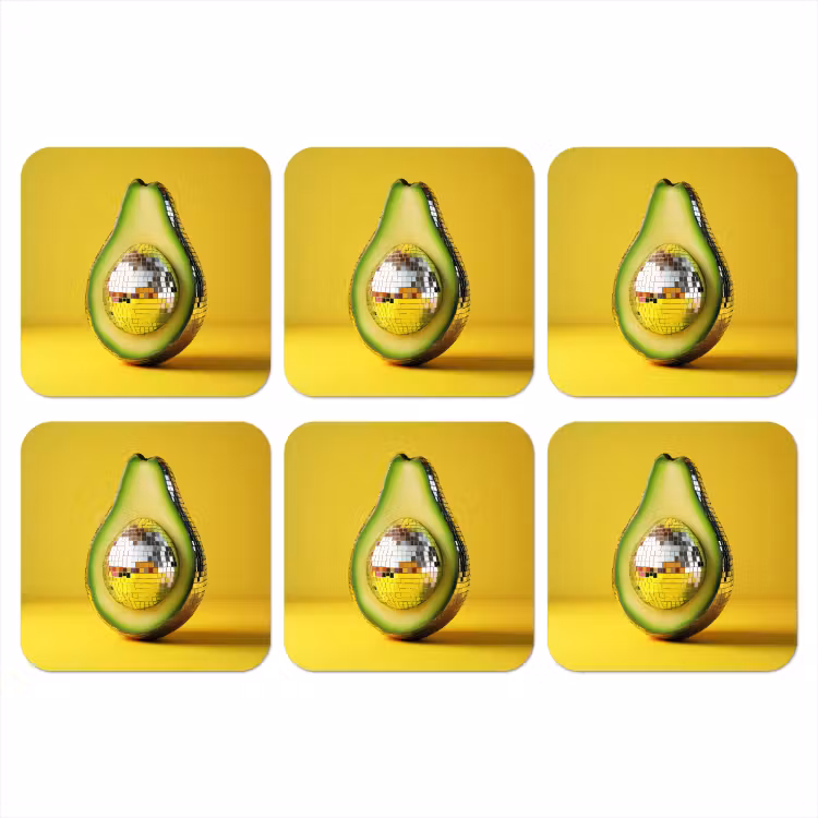 Avocado - Discobal - Geel - Glitter onderzetter kurk middel -3d