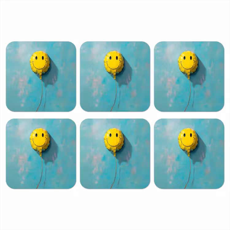 Ballon - Geel - Smiley onderzetter kurk middel -3d