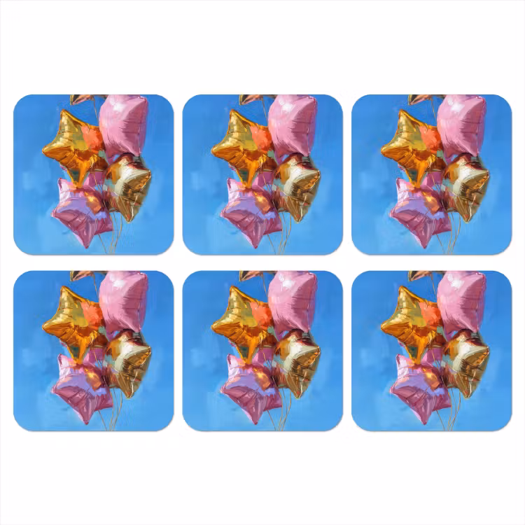 Ballonnen - Goud - Stervorm - Roze onderzetter kurk middel -3d