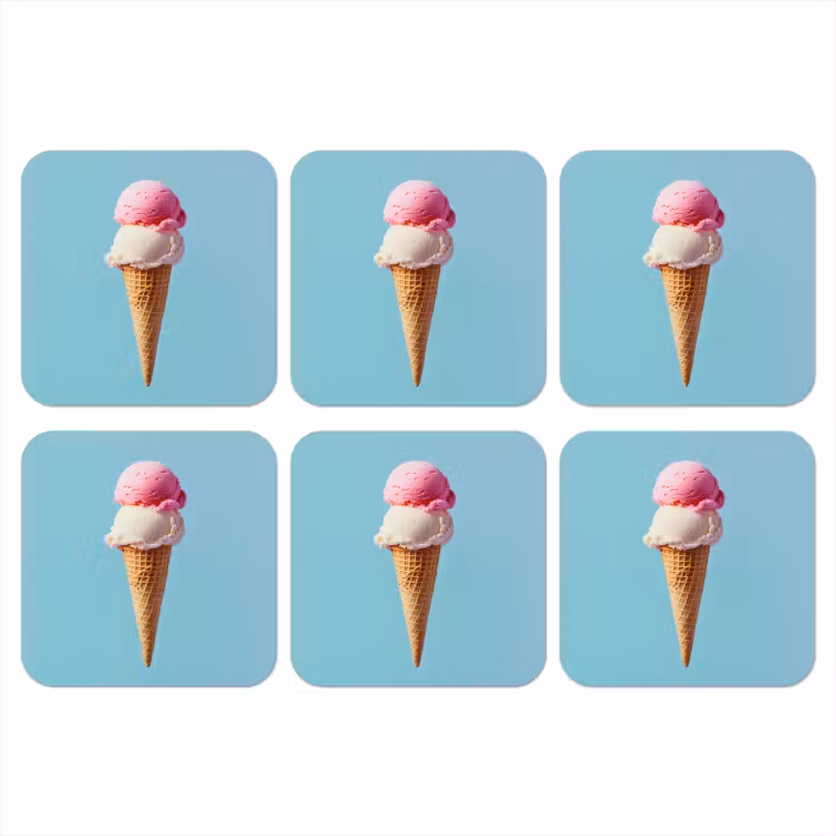 Bolletjes - Schepijs - Hoorntje - Blauw onderzetter kurk middel -3d