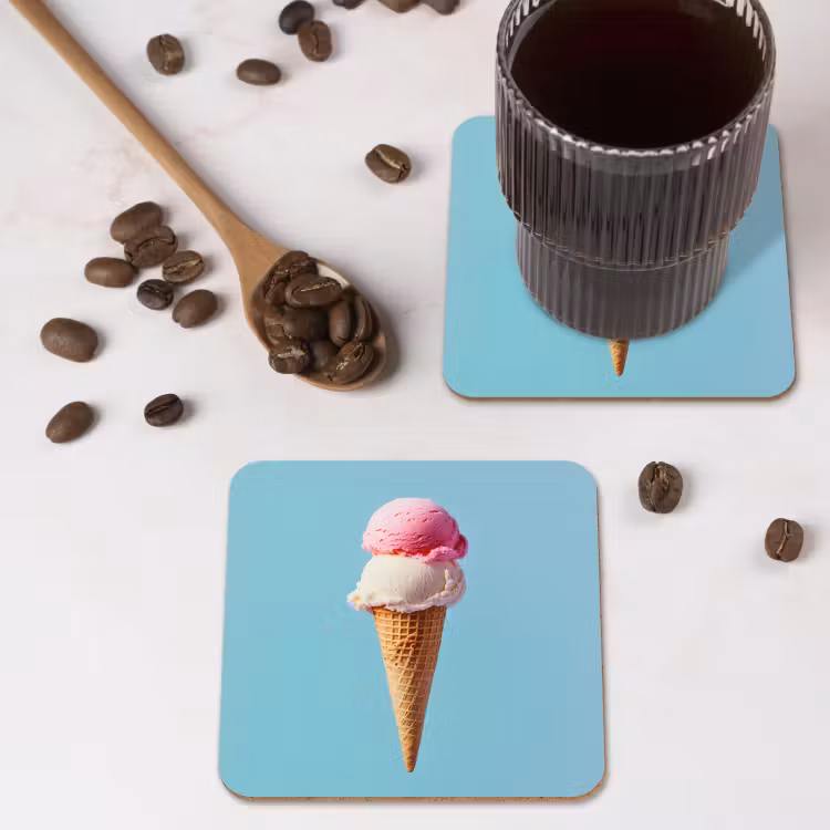 Bolletjes - Schepijs - Hoorntje - Blauw onderzetter kurk middel -sfeer2