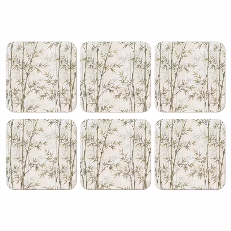 Bamboe - Bladeren - Natuur - Aquarel - Groen onderzetter kurk middel -3d