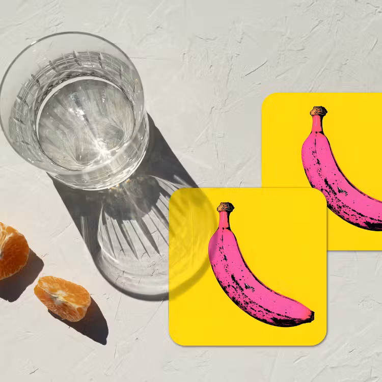 Banaan - Grafisch - Geel onderzetter kurk middel -sfeer4