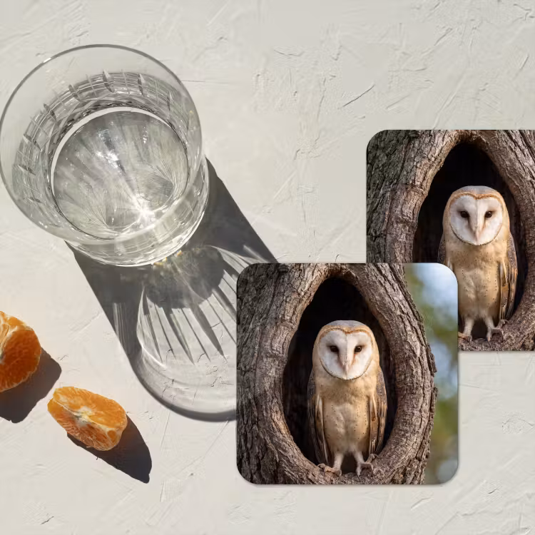 Kerkuil - Boom - Natuur - Bruin onderzetter kurk middel -sfeer4