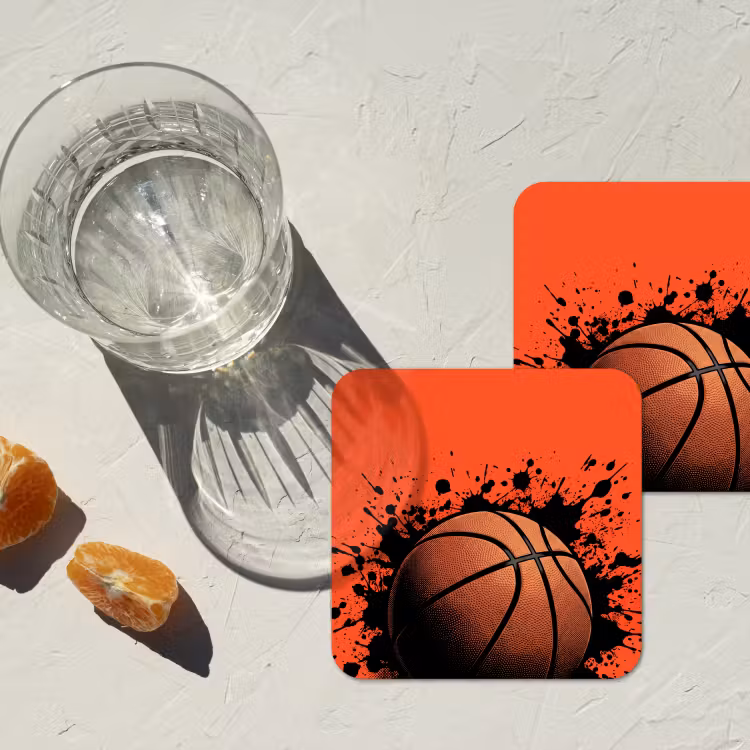 Basketbal - Verf - Sport - Oranje onderzetter kurk middel -sfeer4