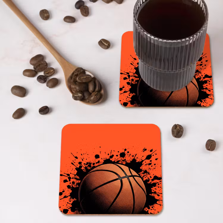 Basketbal - Verf - Sport - Oranje onderzetter kurk middel -sfeer2