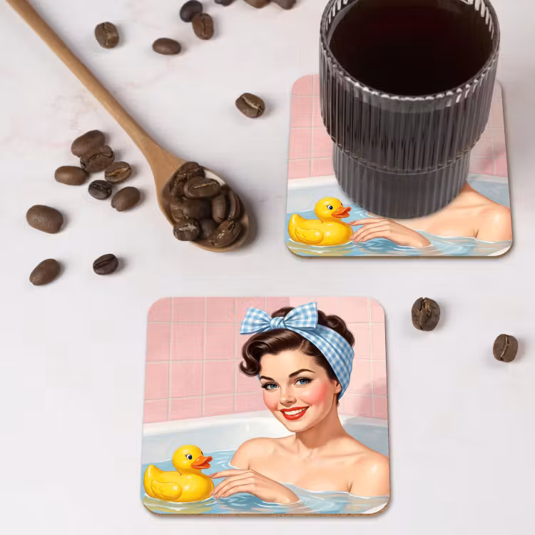 Badkamer - Eend - Blauw onderzetter kurk middel -sfeer2