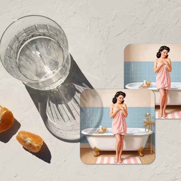 Badkamer - Vrouw - Roze onderzetter kurk middel -sfeer4