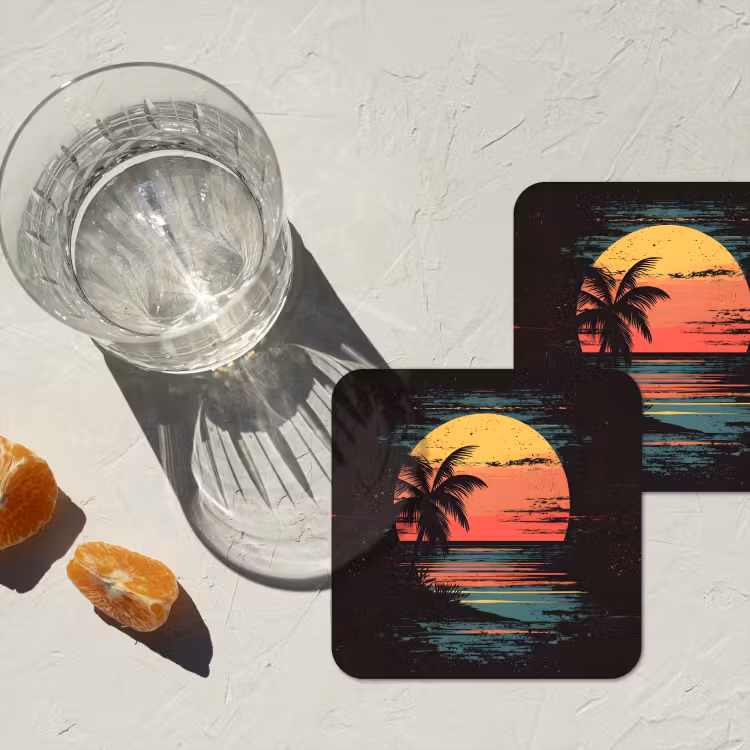 Strand - Minimalistisch - Zon - Oranje onderzetter kurk middel -sfeer4
